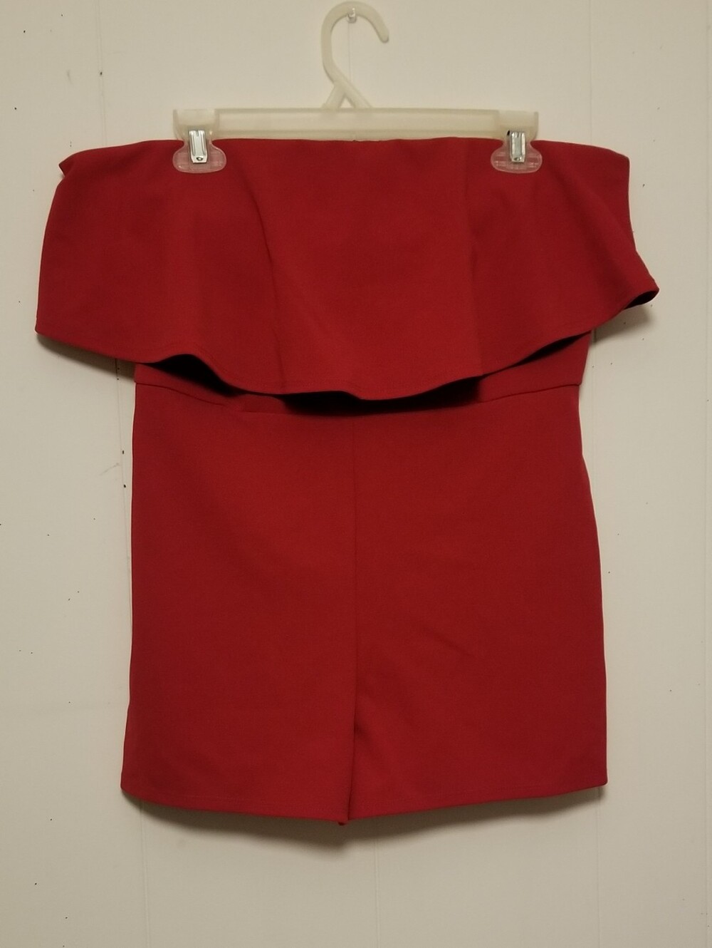 Crystal Rose Strapless Red Ruffle-Top Romper Women's Size L